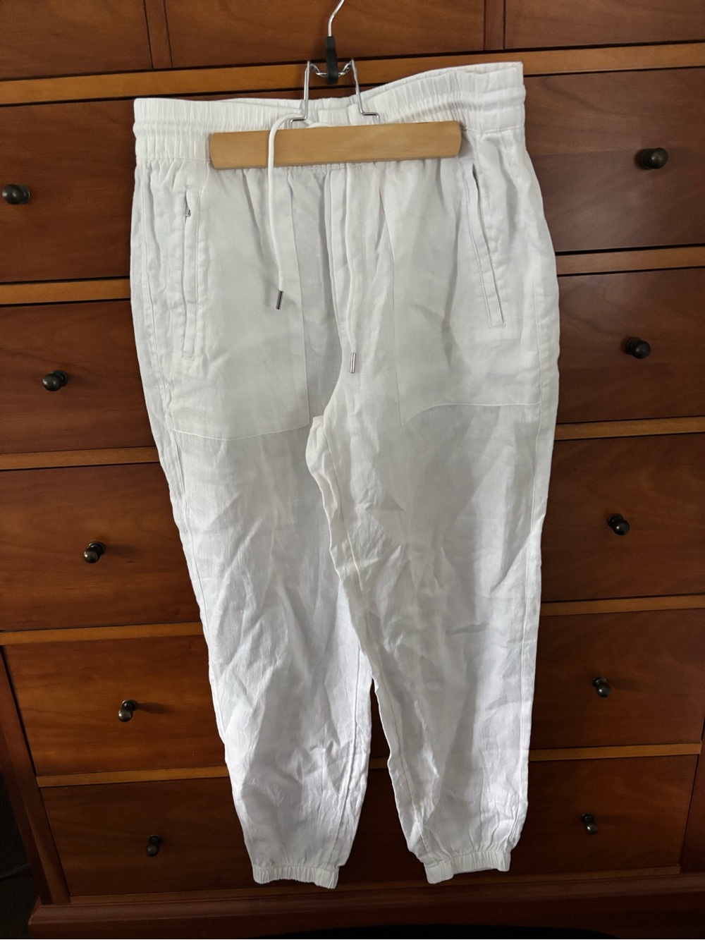 Athleta White Drawstring Linen Joggers